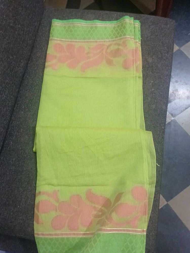 Vibrant Green Saree with Floral Border
