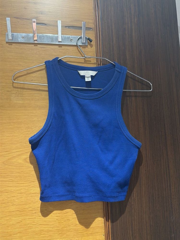 Blue Ribbed h&amp;m Cropped Tank Top