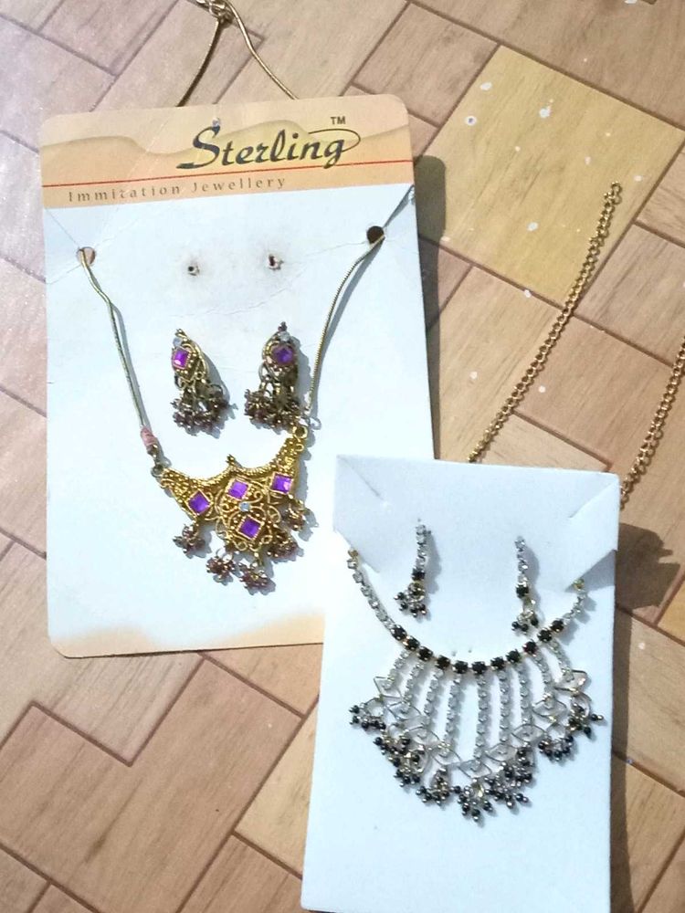 2 Necklace &amp; Earring Sets - Sterling &amp; Golden