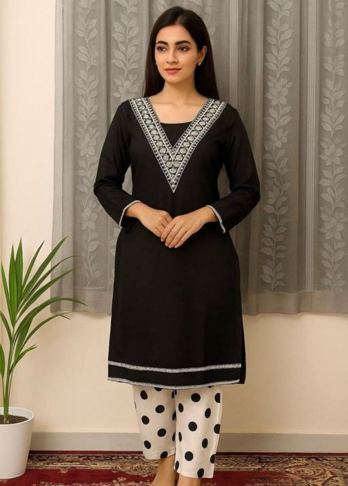 Stylish Black Kurta with Polka Dot Pants