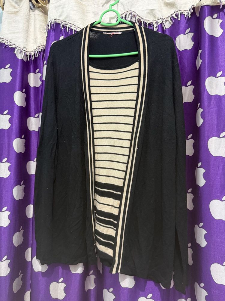 Chic Black &amp; Cream Striped Cardigan