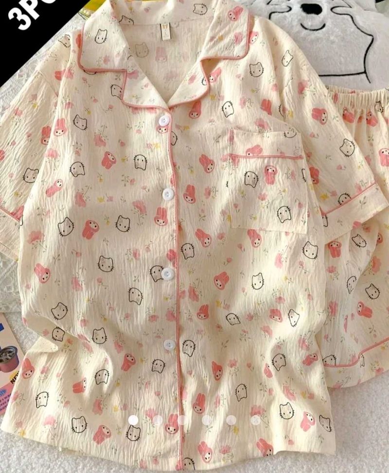 3 PCs Kitty Print Lounge Set