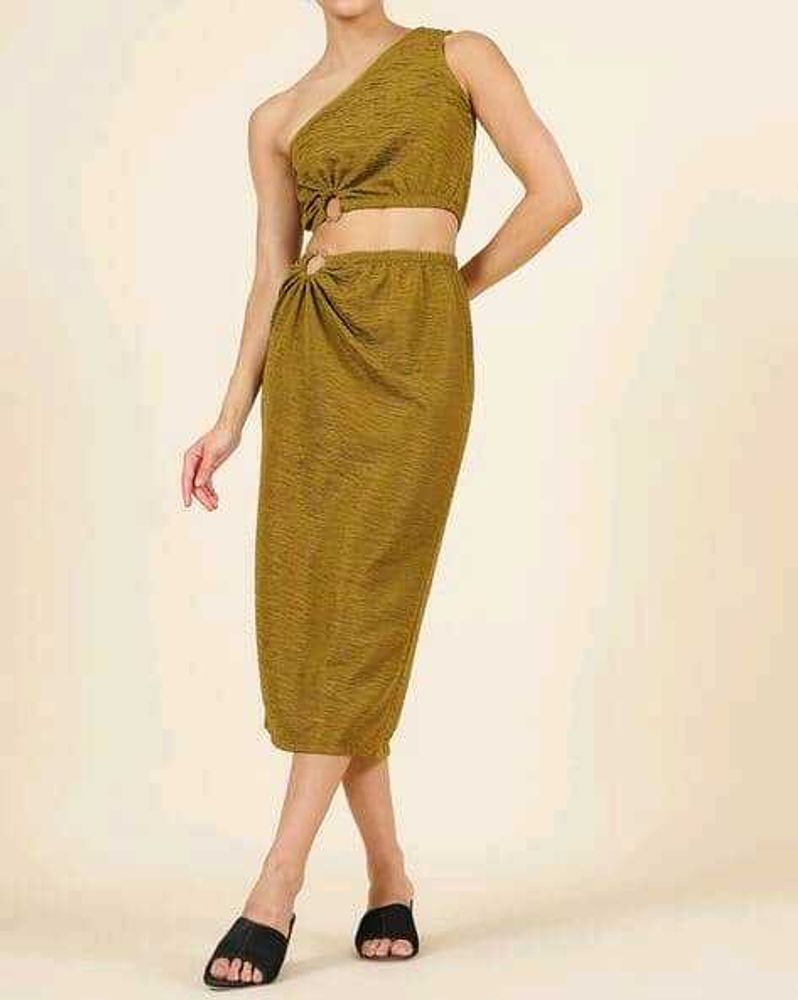 Chic One-Shoulder Cut-Out Midi Dress Set