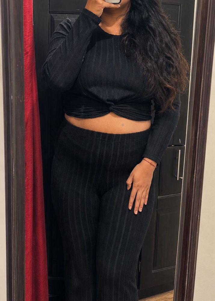 Stylish Black Ribbed Co-ord Set
