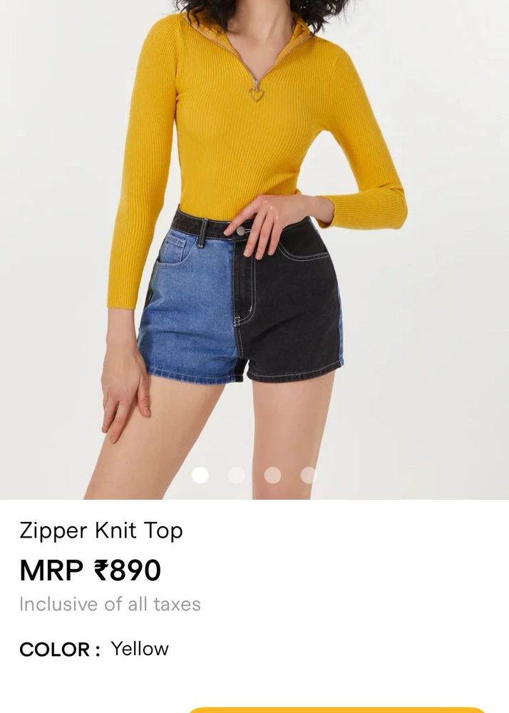 Yellow Zipper Knit Top