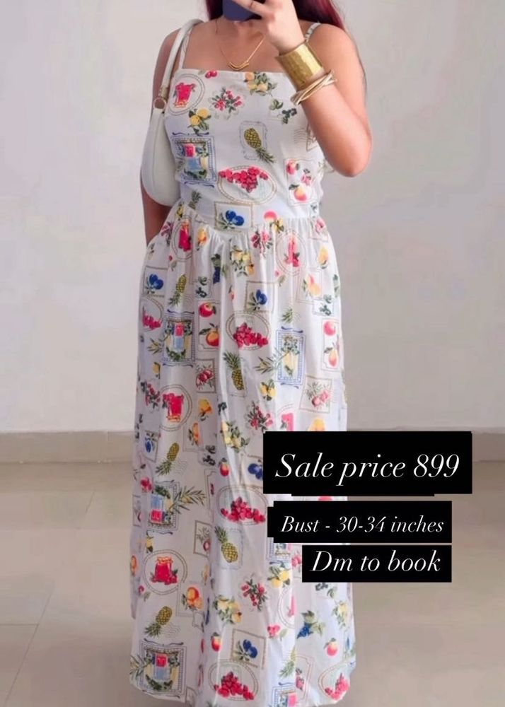 Beautiful Summer Flowy Fruit Print Maxi Dress