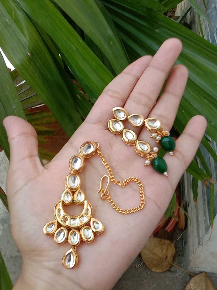 Gold Plated Kundan Maang Tikka Set