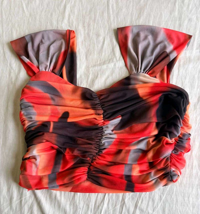 Ruched Abstract Print Top 🦋