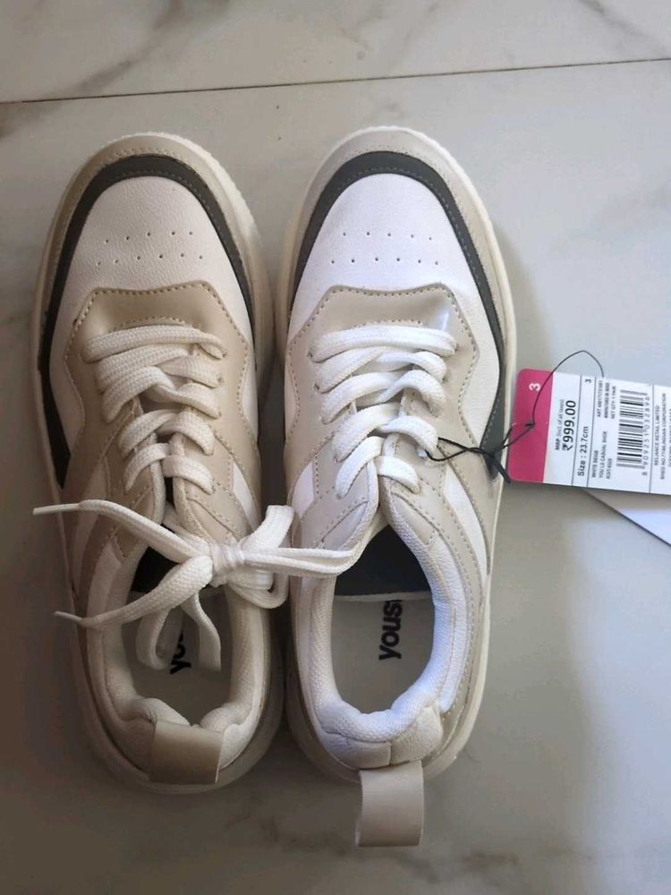 Cream &amp; White Casual Sneakers