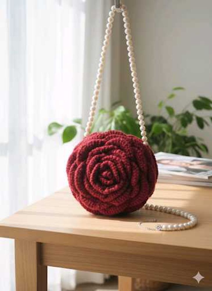 Unique Rose Crochet Clutch Bag
