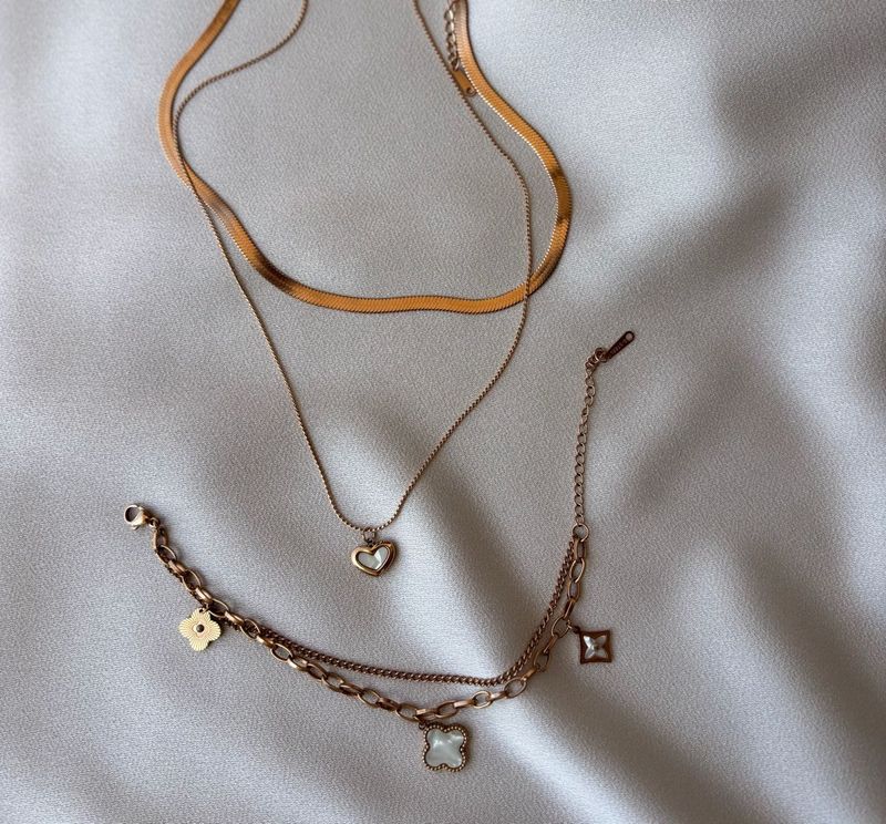 ROSE GOLD NECKLACES &amp; BRACELET SET (Anti Tarnish)