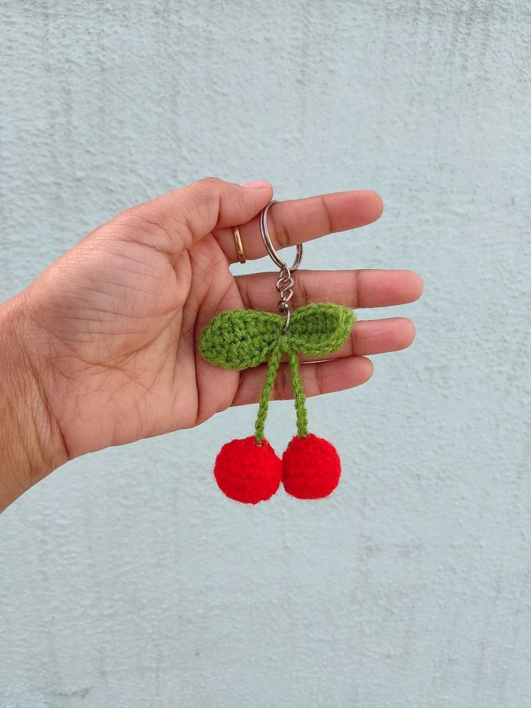Crochet Cherry Keychain