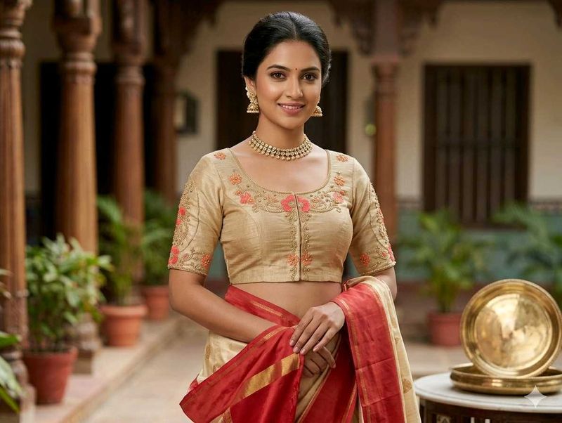 Elegant Embroidered Silk Saree Blouse(unstitched)