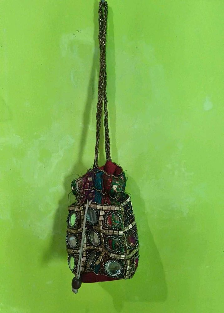 Embellished Potli Bag with Mirror Work