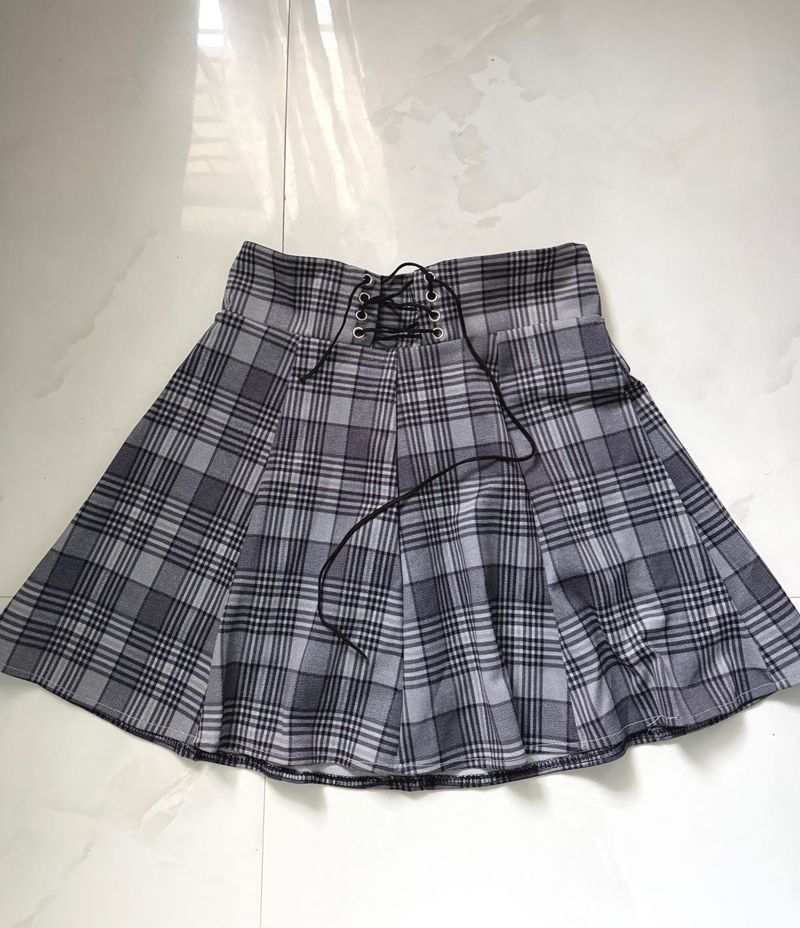 Plaid Lace-Up Mini Skirt