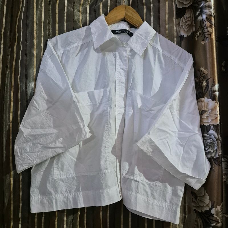 Zara White Cropped Shirt