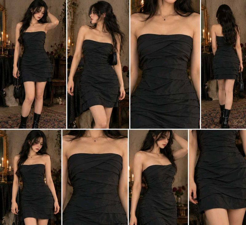 Chic Black Strapless Tiered Dress