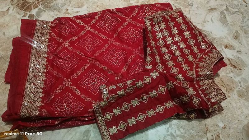 Designer red party wear saree