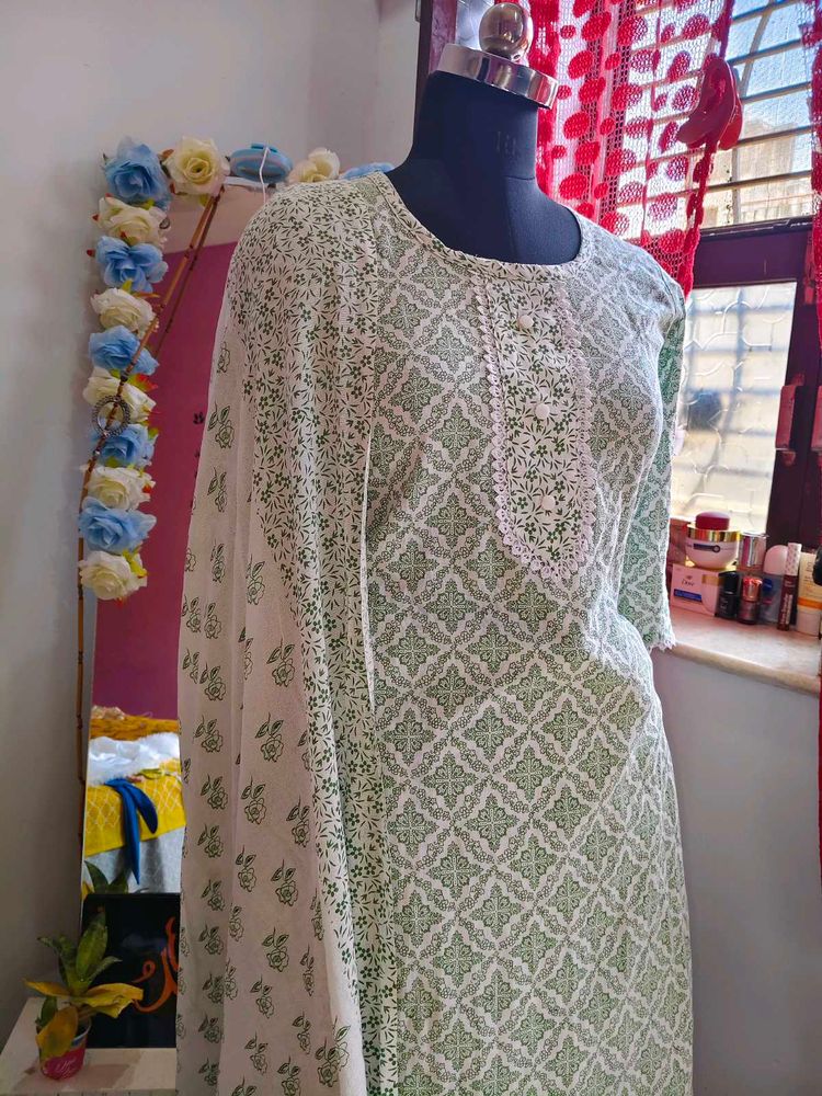 Green Block Print Kurta
