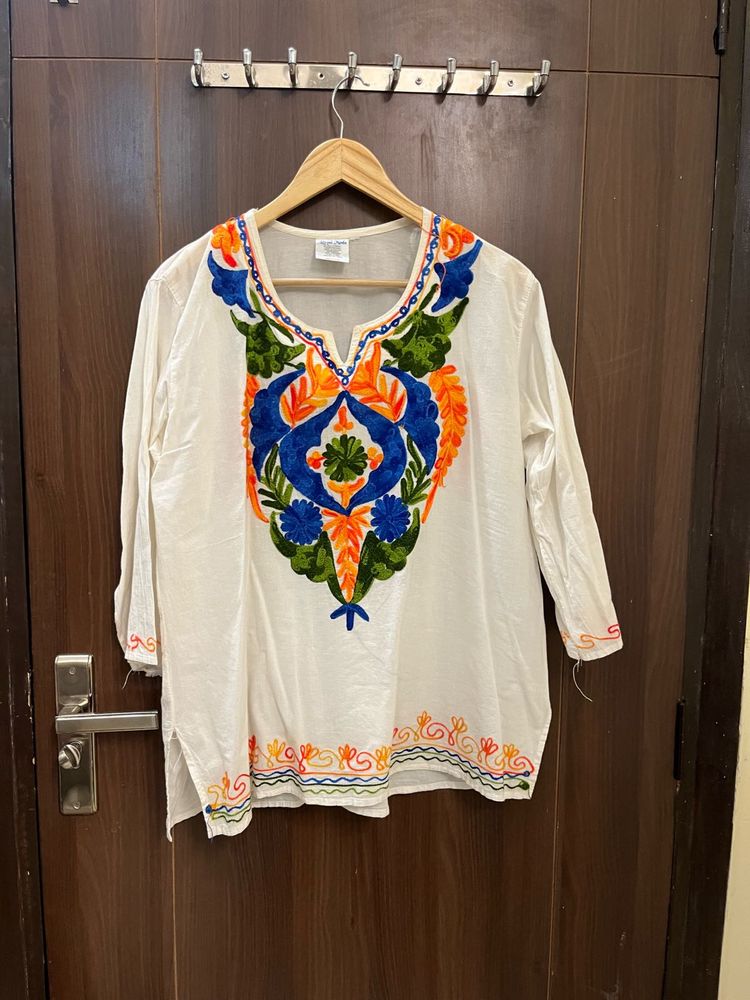 Embroidered White short Kurta