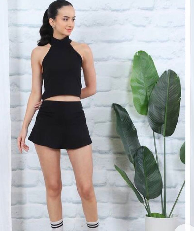 Shein Black Halter Neck Crop Top &amp; Skirt Set