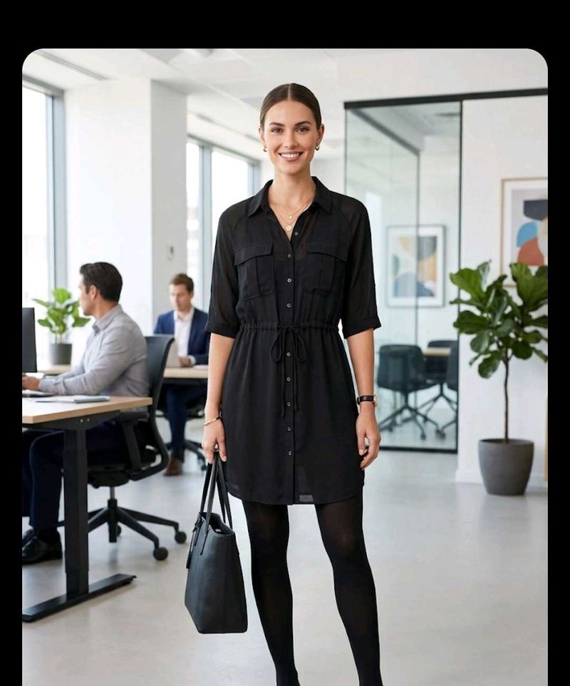 Chic Black Button-Down Shirt Dress