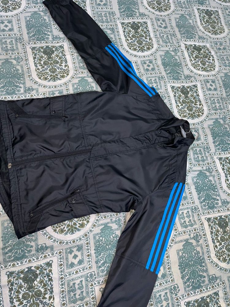 Adidas Black &amp; Blue Striped Jacket