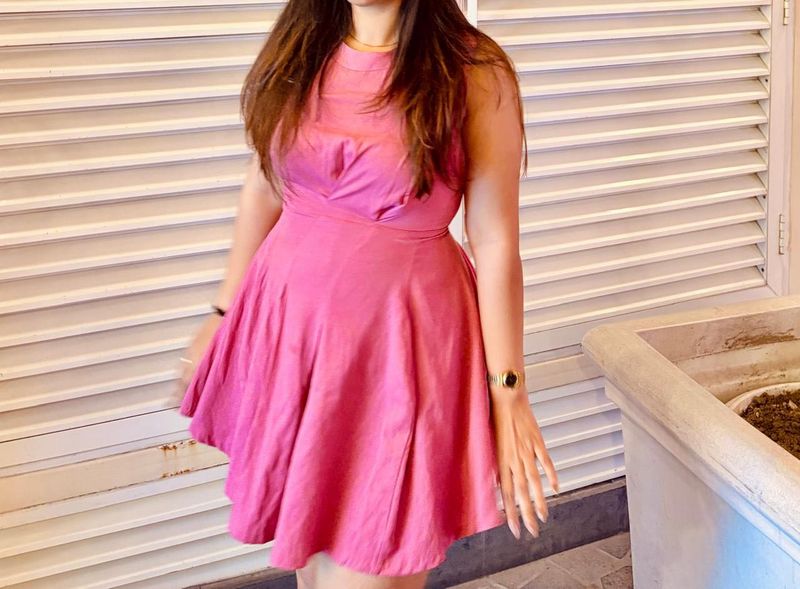 Chic Pink Sleeveless Fit &amp; Flare Dress