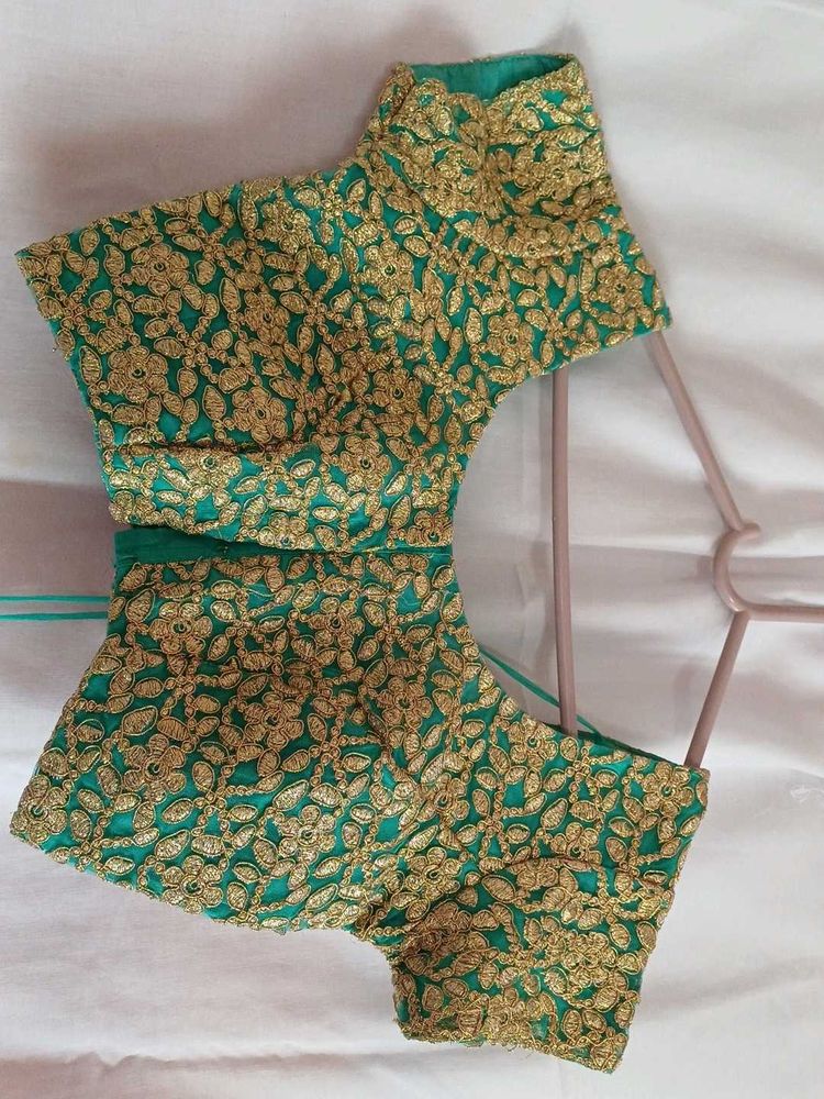 Embroidered Green Silk Blouse