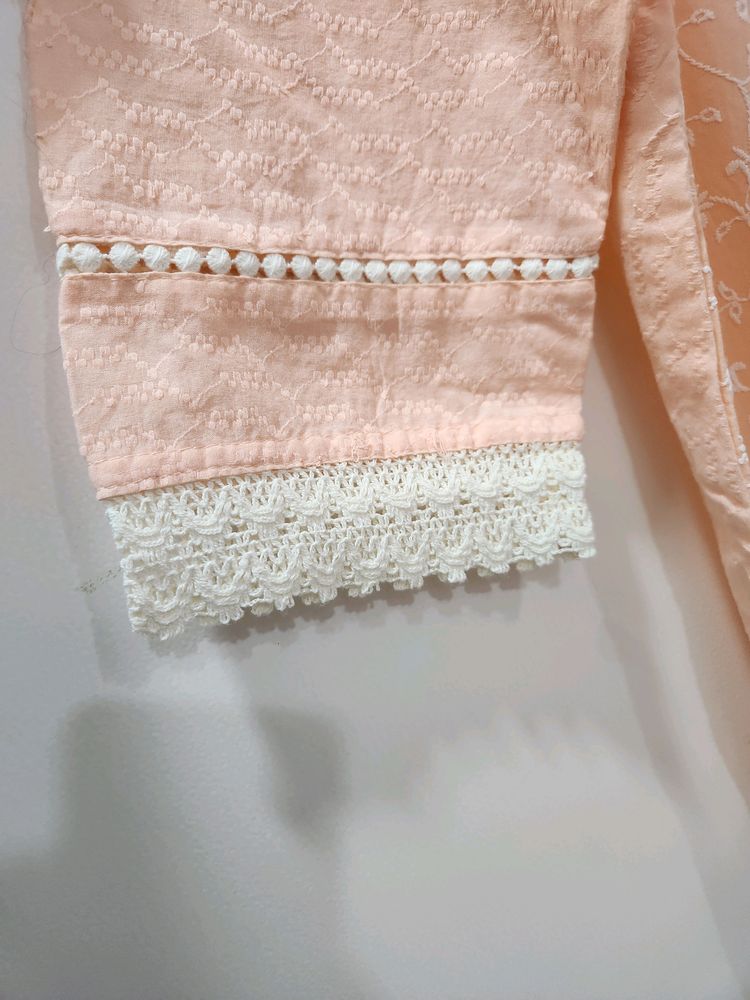 New Peach Lakhnavi Embroided Kurti