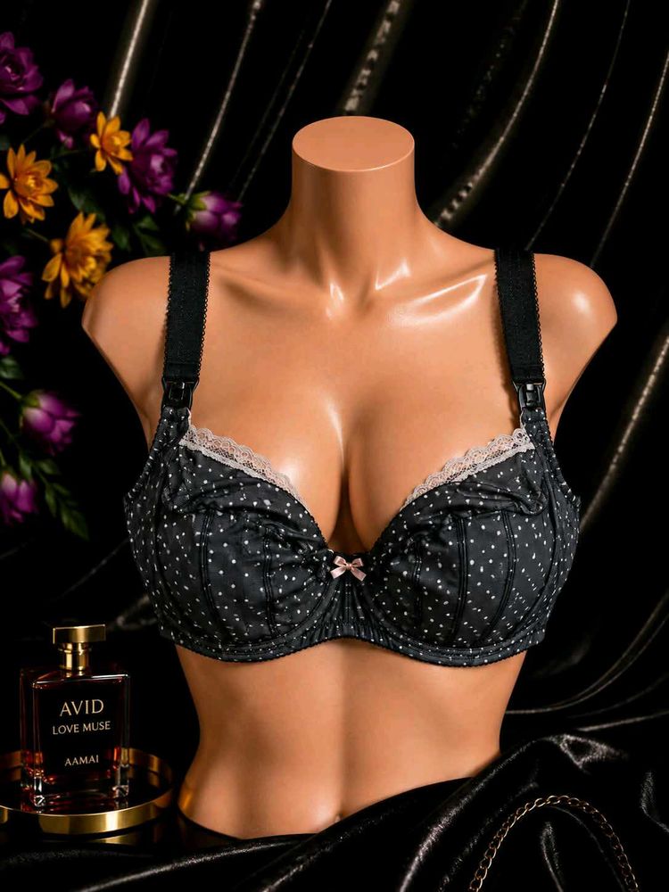 🇳🇿💫🎀Black Polka Dot Bra with Lace Trim