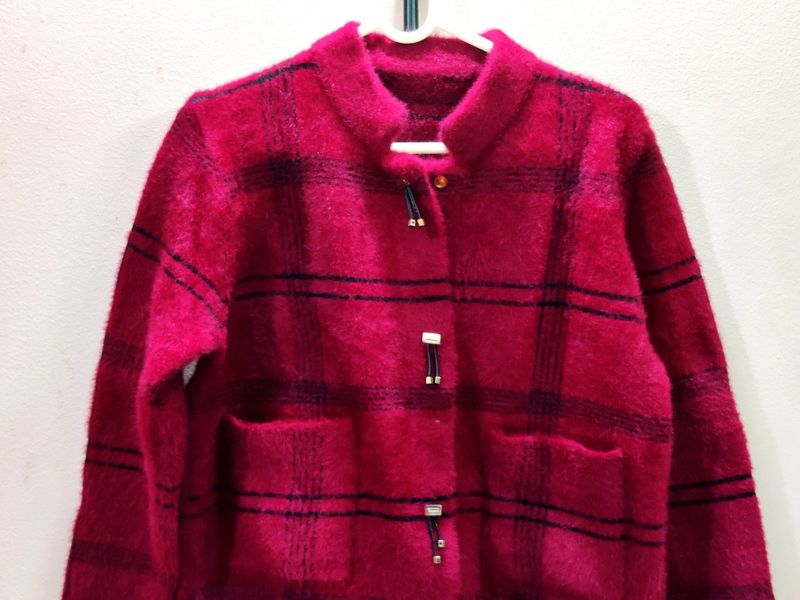 imported luxury berry plaid women's cardigan/jacke