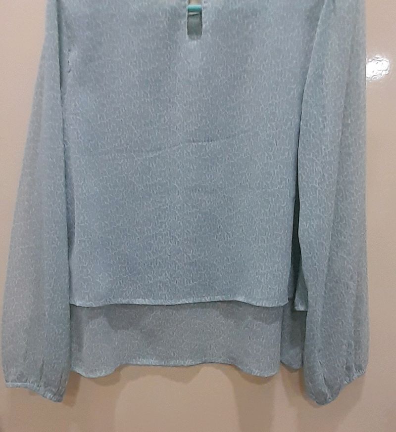 Olive Light Blue Georgette Top