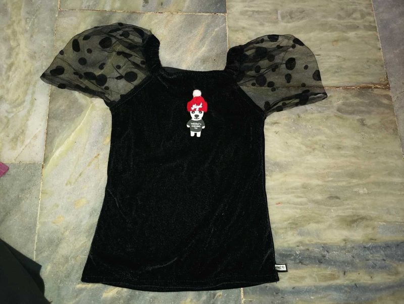 Black Velvet Top with Puff Sleeves