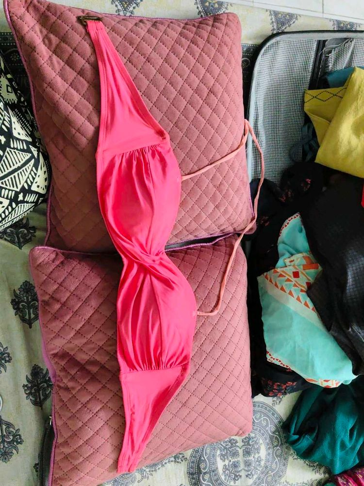 Bright Pink Strapless Bikini Top