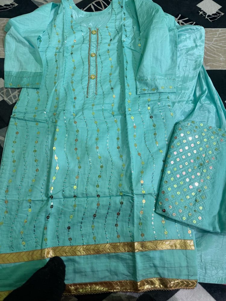 Beautiful Teal Kurta Set with Sequins