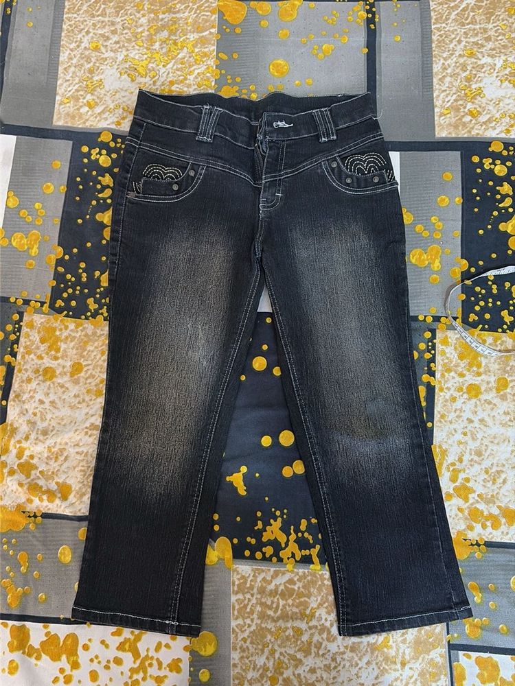 Embellished Denim Capri Pants