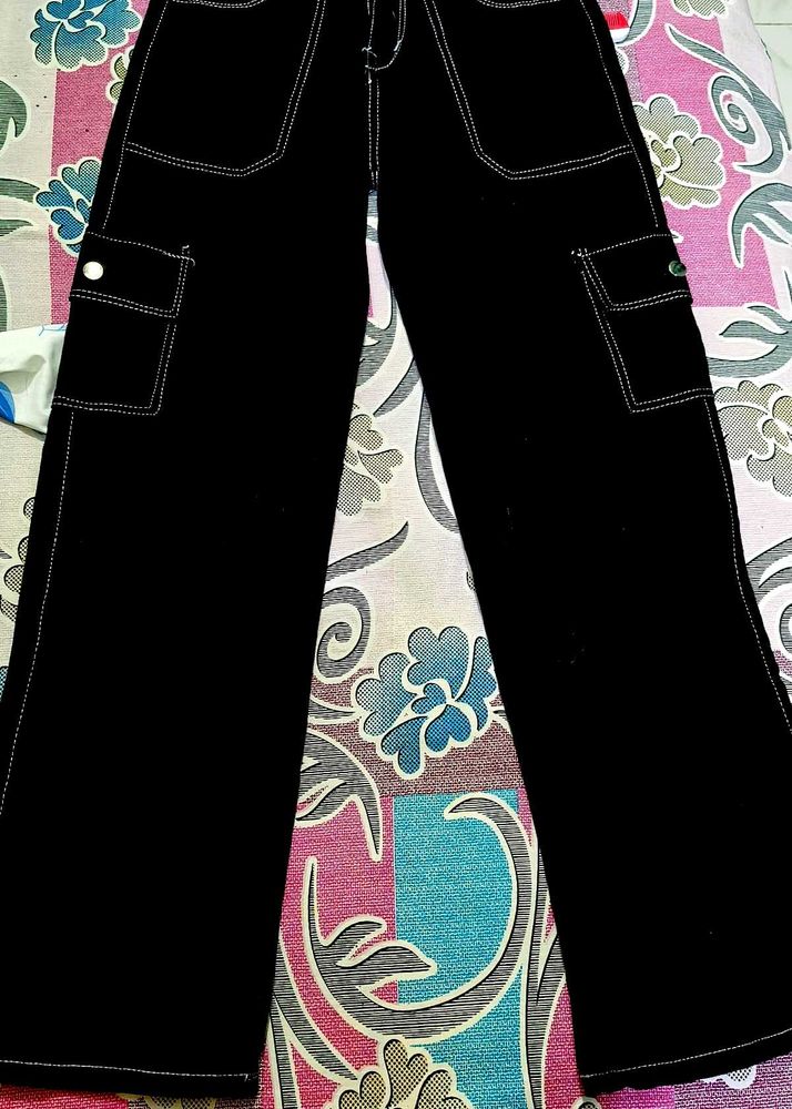 Black Cargo Pants with White Stitching