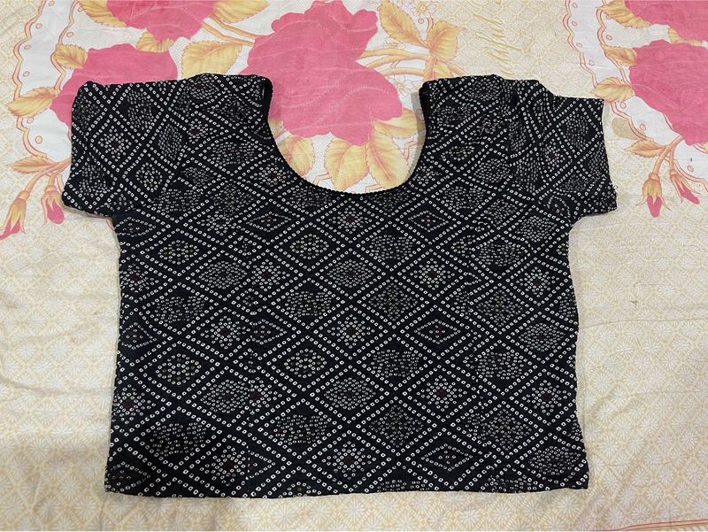 Black Bandhani Print Blouse