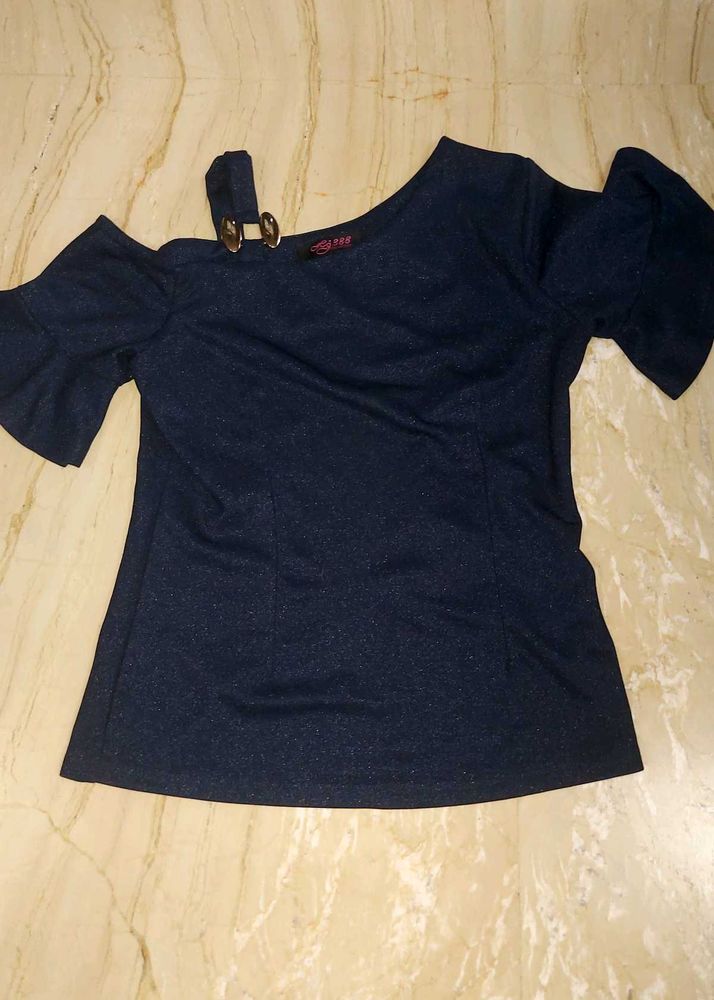 One-Shoulder Navy Blue Top – Size S