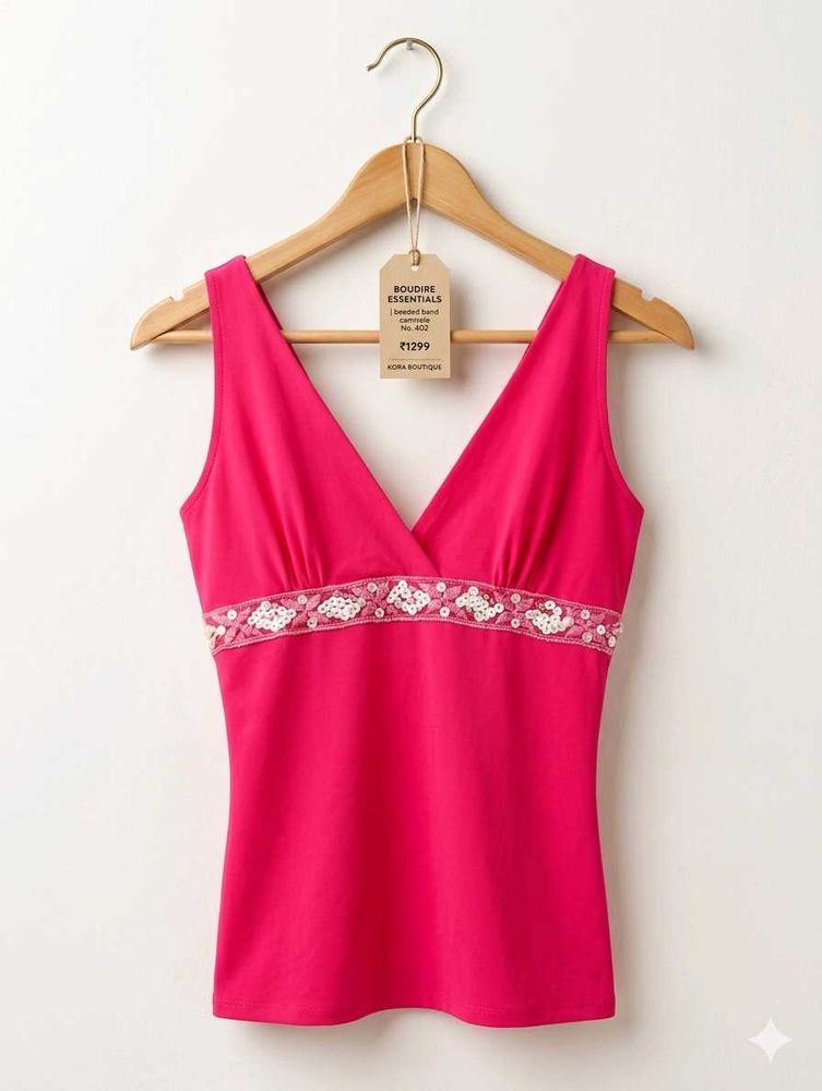 V-Neck Embellished Pink Top