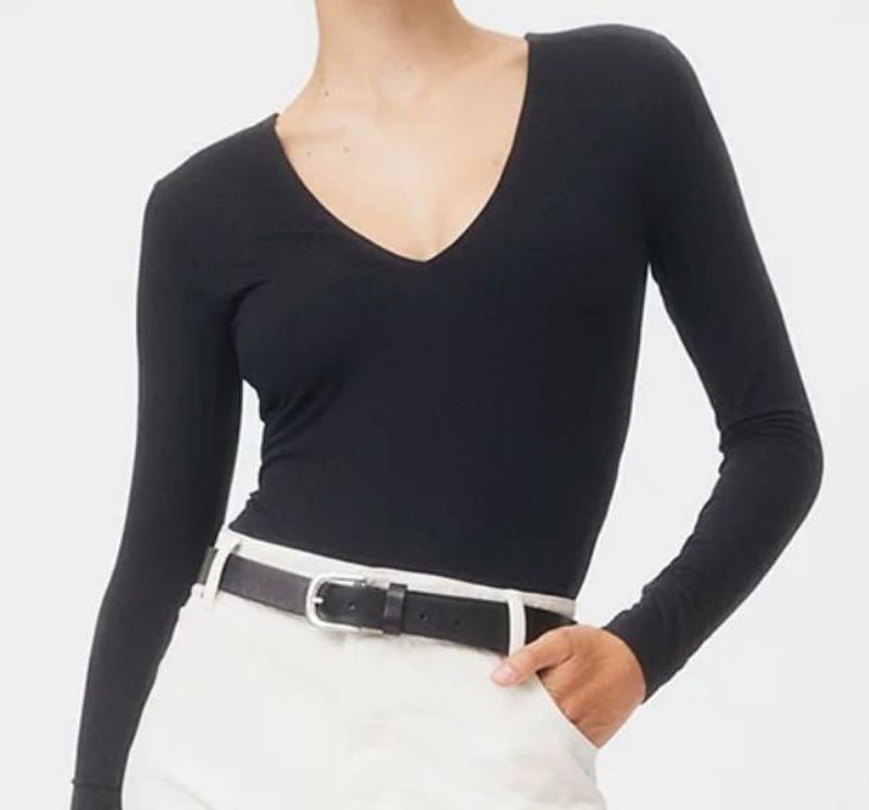 Classic Black Long Sleeve V-Neck Bodysuit