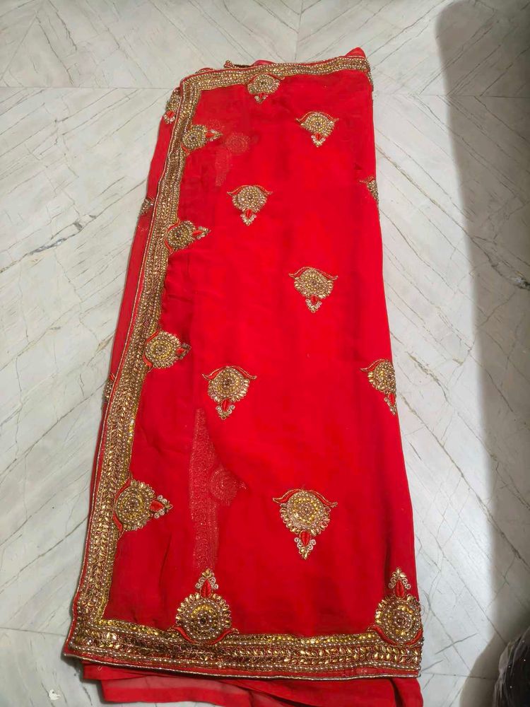 Stunning Red Embroidered Saree