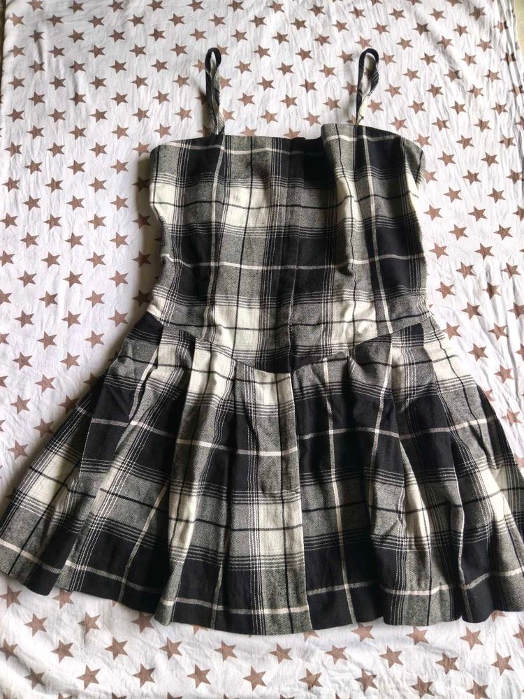 Plaid Mini Dress with Pleated Skirt