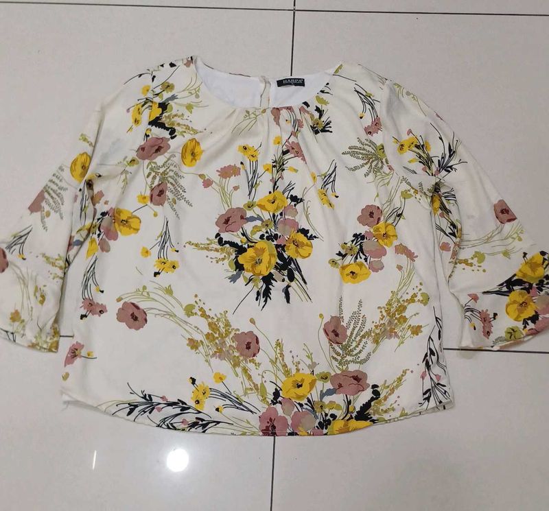 White Floral Print Top For Women.