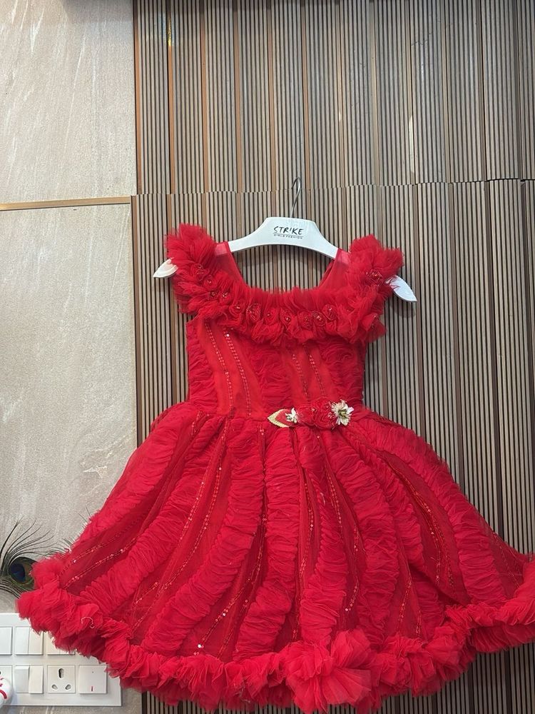 Red Ruffled Party Dress for toddler girl