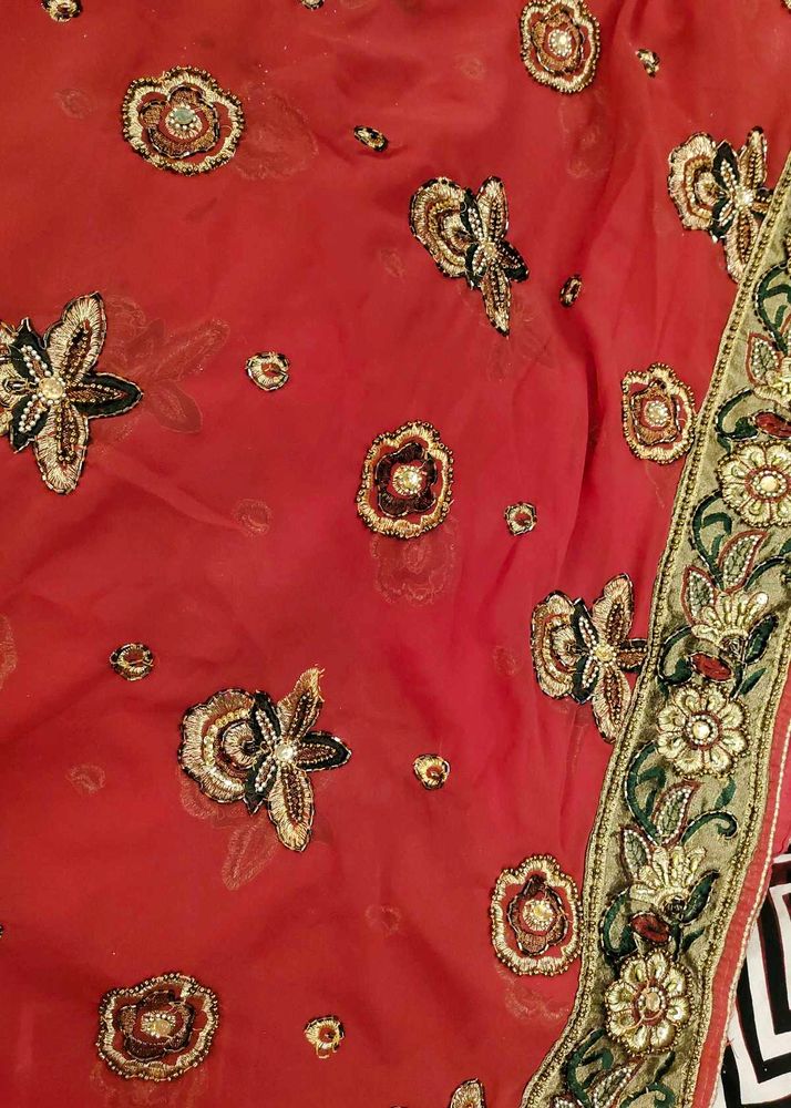 Embroidered Red Silk Saree
