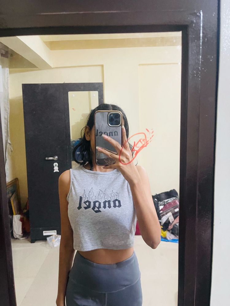 Grey Graphic Crop Top
