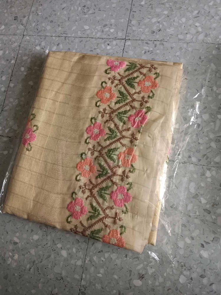 Embroidered Cream Saree