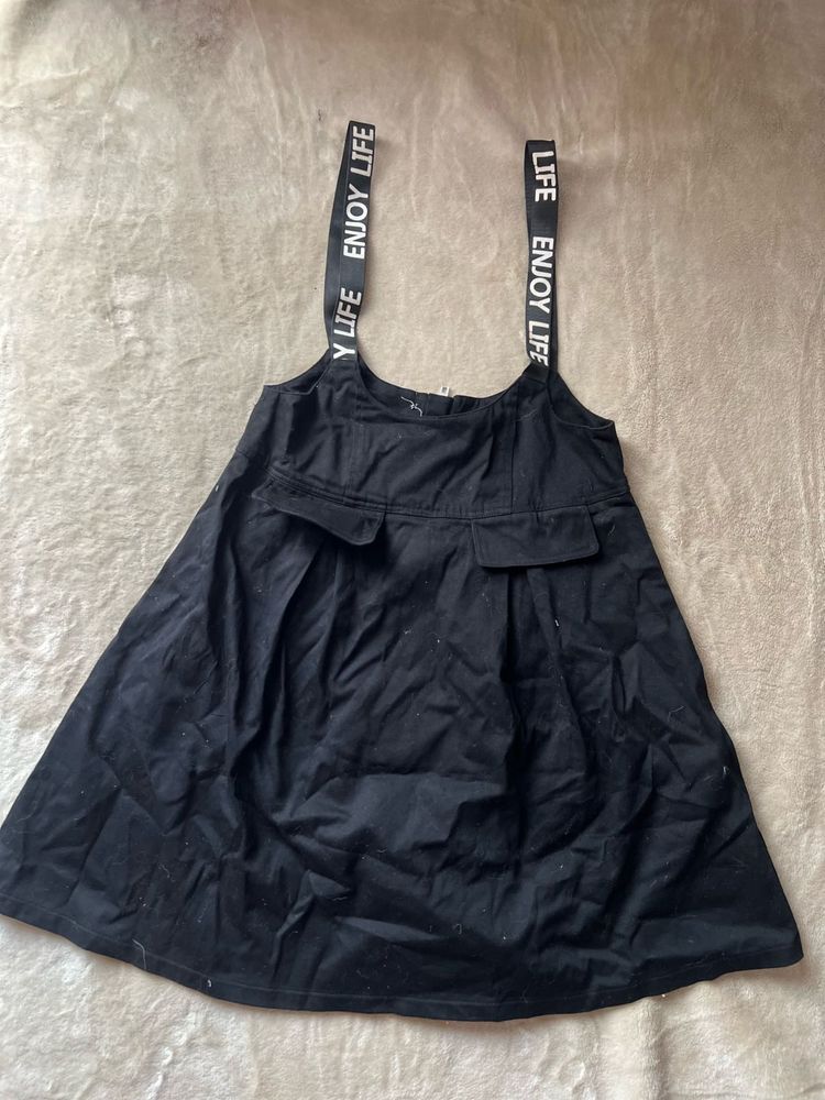 Black Pinafore Dress with "Enjoy Life" Straps